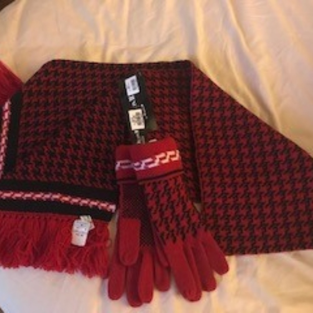 Beautiful red and black scarf and gloves set